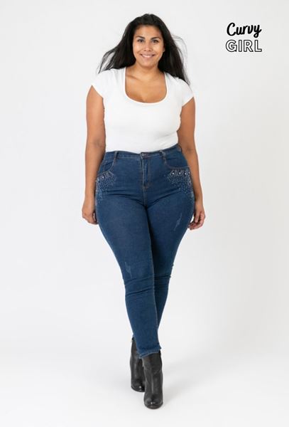 Immagine di CURVY GIRL ULTRA STRETCH DENIM JEANS WITH RHINESTONES